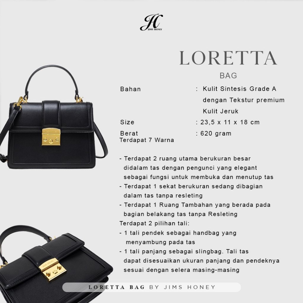 LORETTA Bag Jimshoney  Tas Selempang Wanita Sling Bag Top Handle Import Simple Original Jims Honey Fashion Trendy Korea