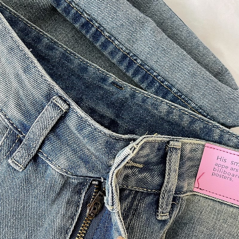 Celana Jeans Wanita Korea Retro Biru Tua High Waist Terbaru