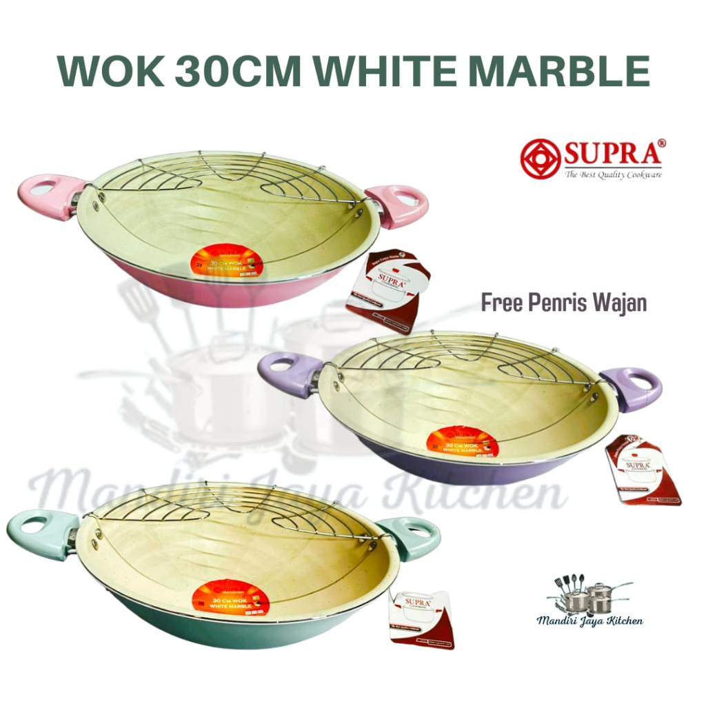 Supra Wok 30CM White Marble + Saringan/Wajan Penggorengan Supra