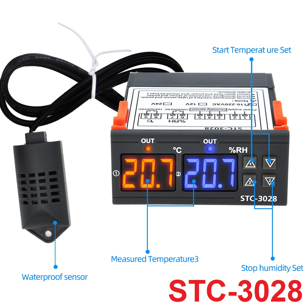 Thermostat STC-3028 Termostat Hygrostat Digital Pengatur Suhu Dan Kelembaban Otomatis AC 220V 12V