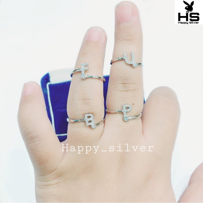 Cincin Perak Asli Silver 925 Lapis Emas Putih dengan Huruf/Alfabet - Perhiasan Wanita- perak asli ad