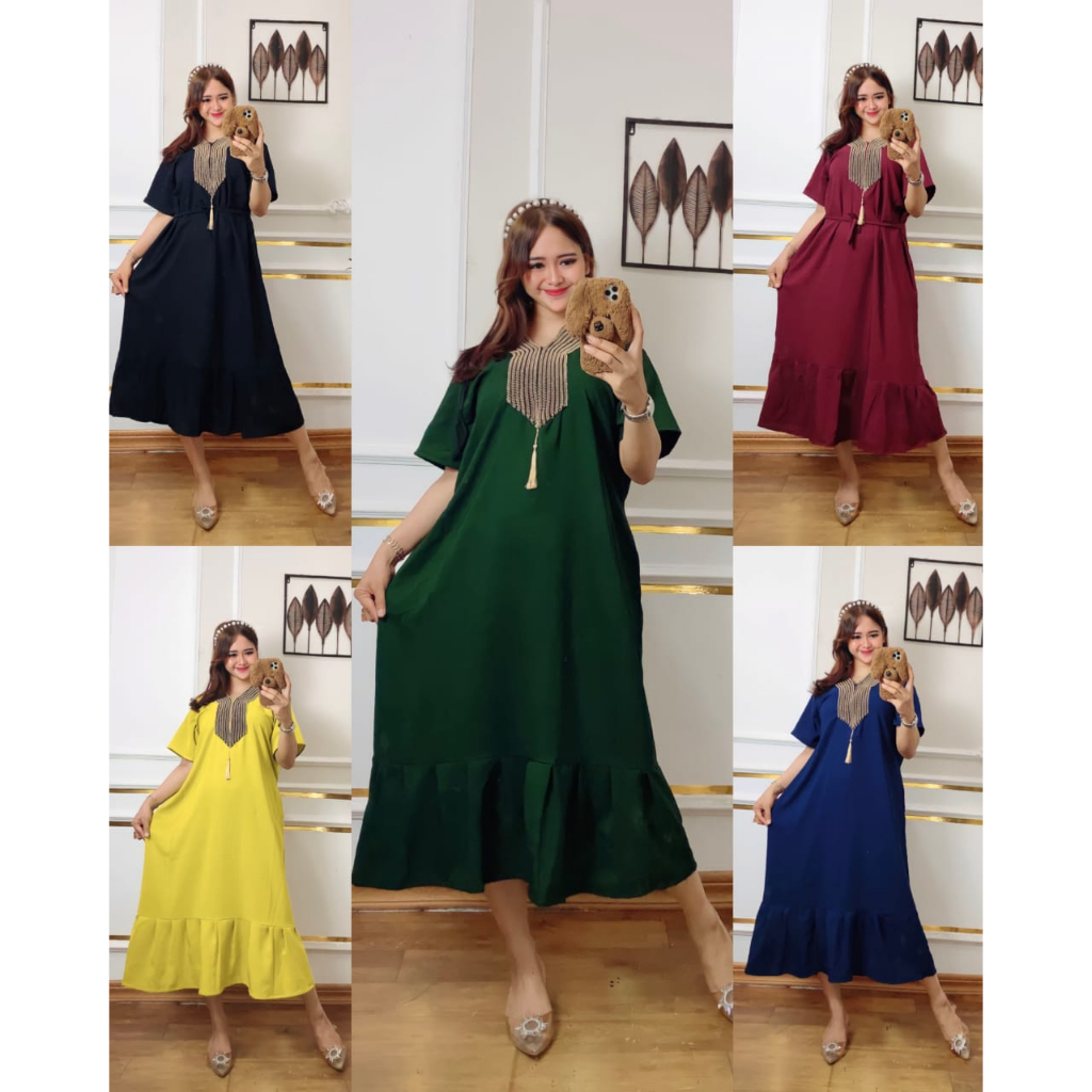 Baju Daster Dress Arab Arabian Renda Dubay Dubai Besar Jumbo Big Size LD 120 Resleting Depan Wanita 