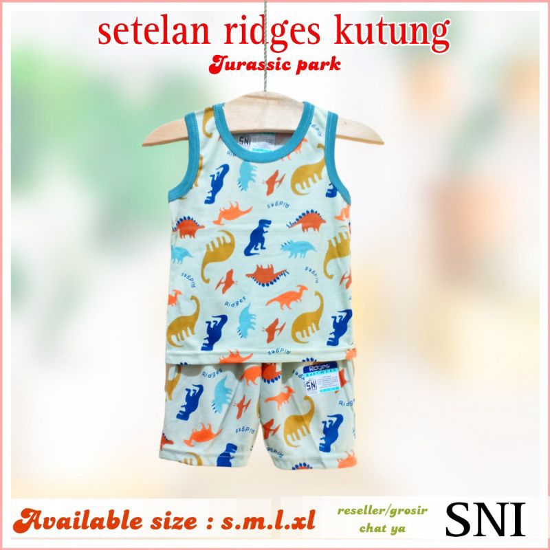 Setelan Ridges Kutung motif Jurassic park &amp; elephant / Setelan bayi ridges motif Dino &amp; gajah / setelan anak harian kutung