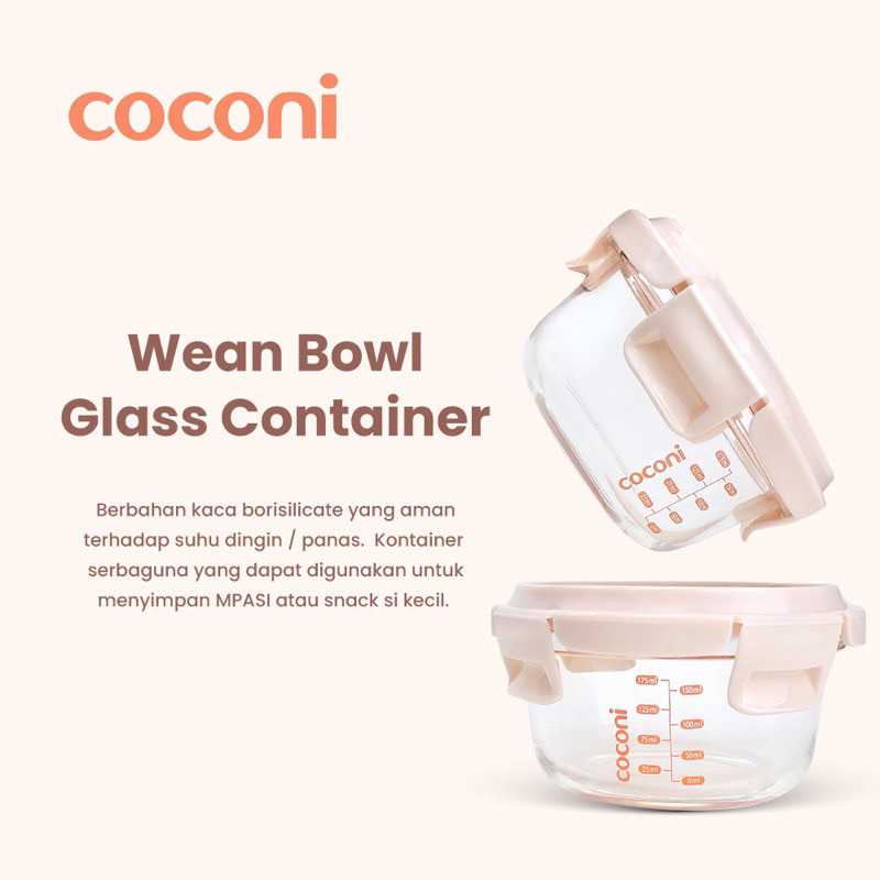 Coconi Wean Bowl Glass Container 240ml isi 2 pcs / Kontainer MPASI Kaca / Kontainer Makanan Kaca