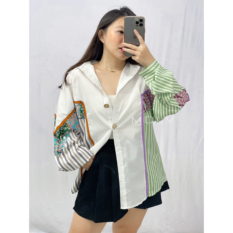 MDLV ~ 2450# Franda Patchwork Shirt Kemeja Oversize