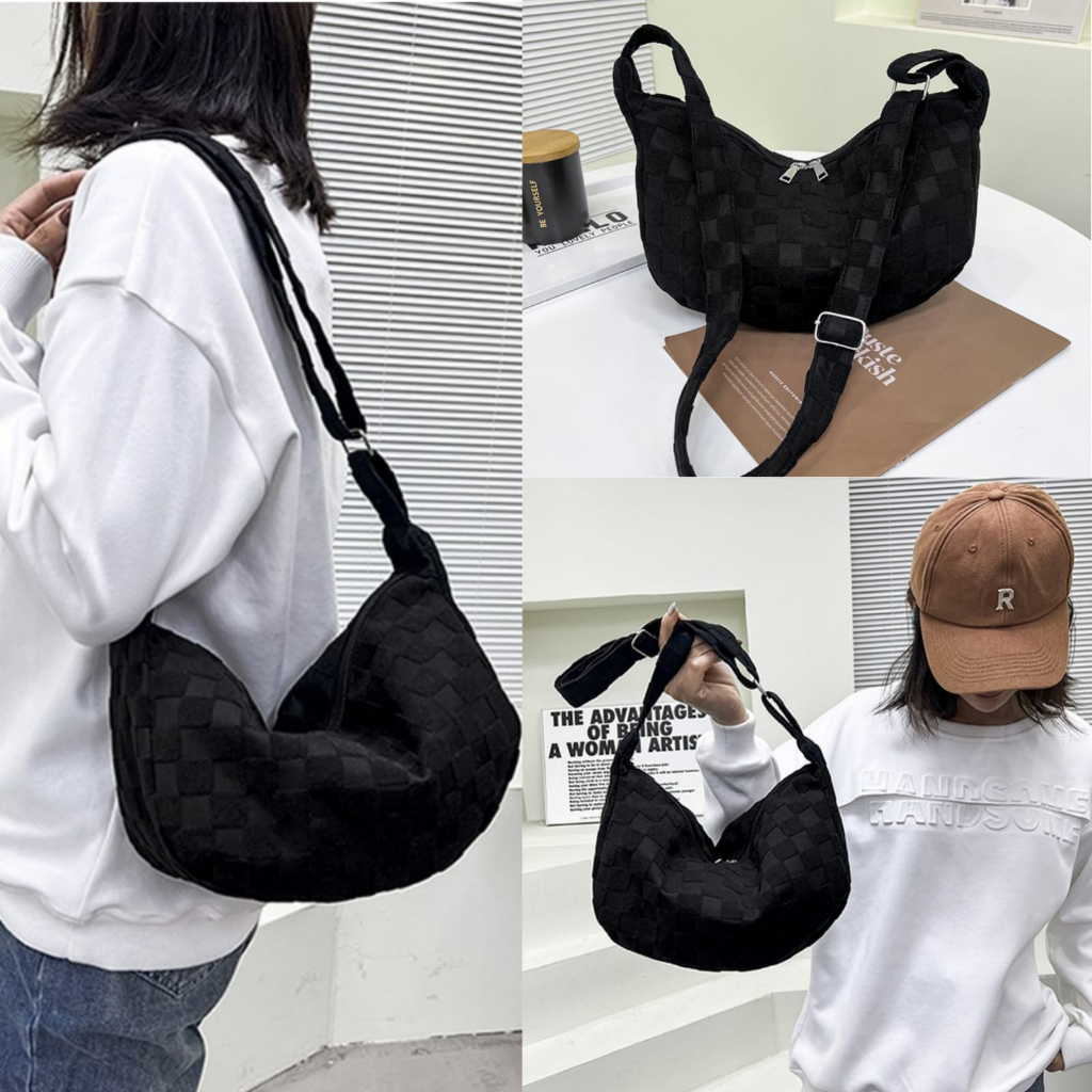 TAS SELEMPANG WANITA KOREA KEKINIAN NILON HITAM JENINE TA827B5 IMPORT SLING BAG SHOULDER BAHU REMAJA CEWEK FASHION PREMIUM BRANDED BATAM MURAH SIMPLE CASUAL LUCU TERBARU