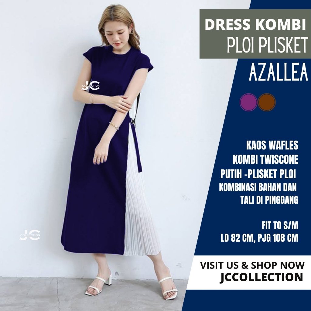 Long Dress Plisket Korea Tanpa lengan Wanita Gaya Korea Kombinasi Ploi bahan - Azzallea  - JCCollections