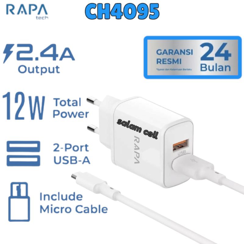Charger Hp Micro Usb RAPA POWER LITE 1 Dual Port 12W Original Garansi Resmi