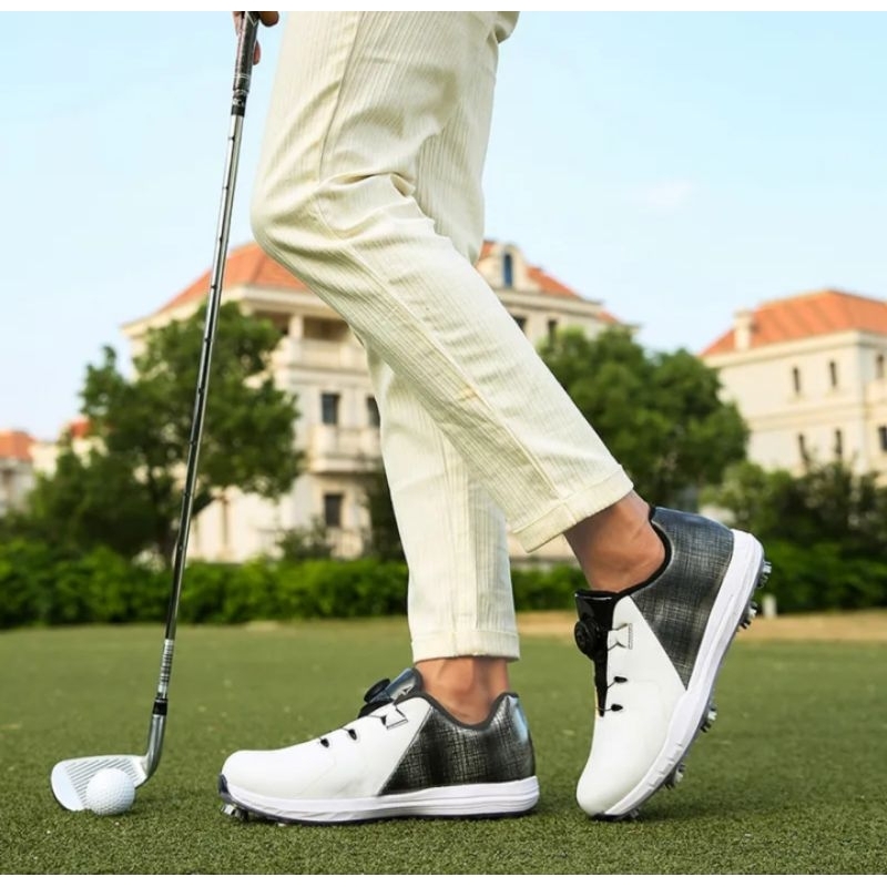 Sepatu Golf Tali Knob BOA Shoes Golf White Black 8001