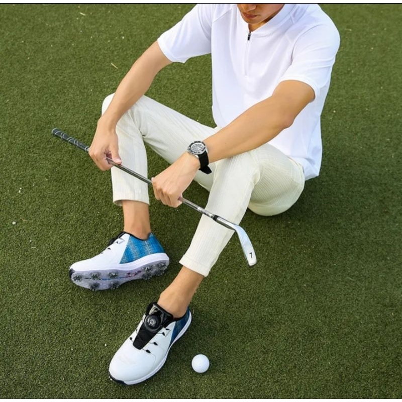 Sepatu Golf Tali BOA Shoes Golf White Blue 8001
