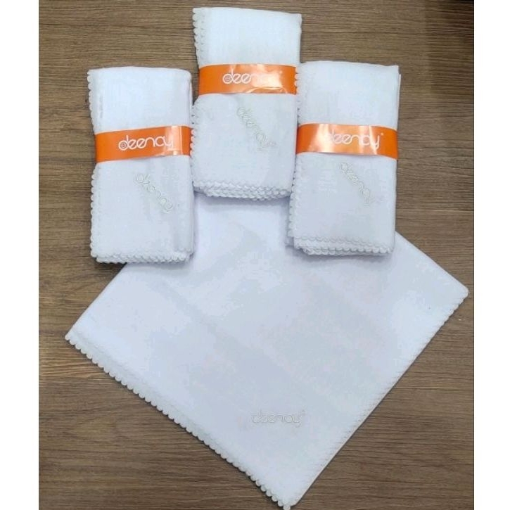 Hijab Deenay Segi Empat Snow White Polos Bordir Putih Bersih Laser Cut