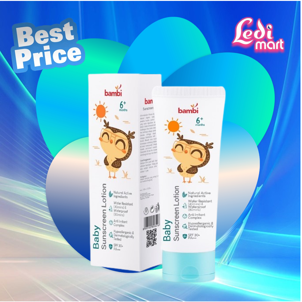 ORIGINAL Bambi Baby Sunscreen Lotion 100ml SPF30 / Bambi Sunblock Lotion Sun Screen Bayi Anak / Kulit Normal - Sensitif / SPF 30++ / Sunscreen Bayi Waterproof &amp; Water Resistant / LEDIMART