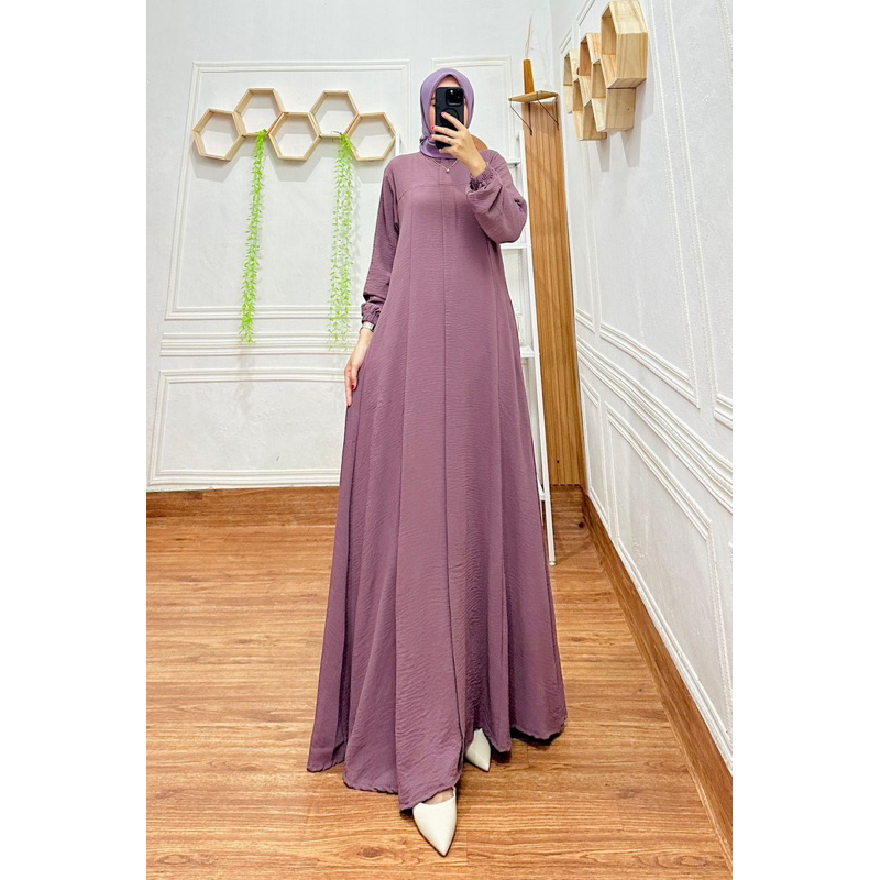 Dress Maryam, Bahan Crinkle airflow premium, LD 100 PB 140