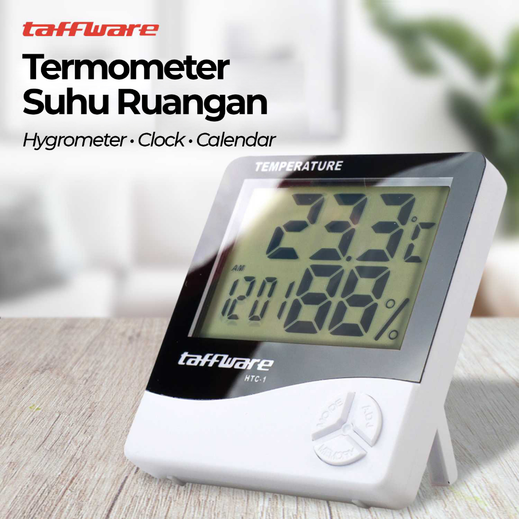 Taffware Termometer Suhu Ruangan Humidity Hygrometer Clock Calendar