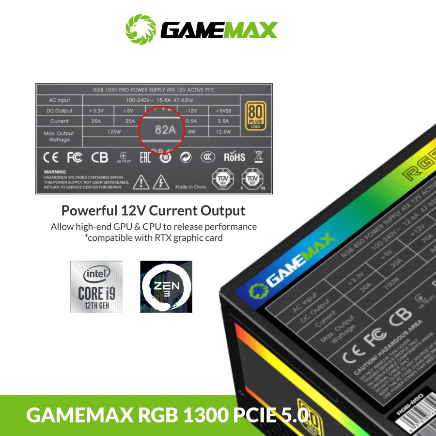 PSU Gamemax RGB 1300 ATX3.0 PCIE5.0 80+ Platinum