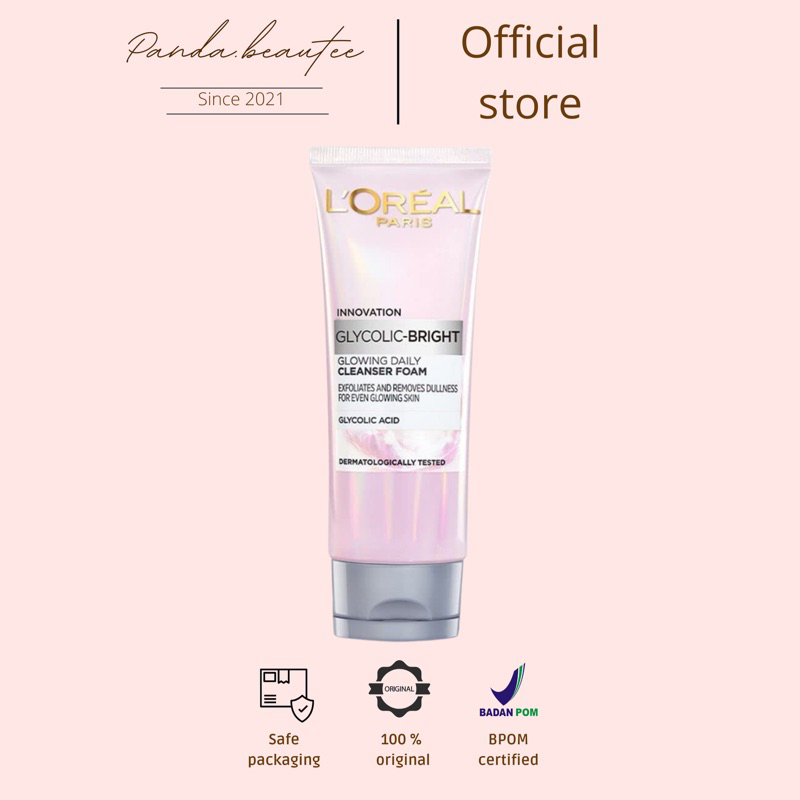 PANDABEAUTEE - L'Oreal Paris Glycolic Bright Daily Cleanser Foam - 50/100ml Skin Facial Wash Glyco L