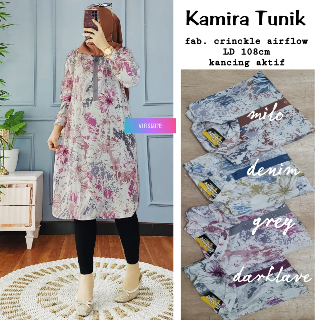 KAMIRA TUNIK BY VINSTORE / TUNIK CRINCLE PRINTING TERBARU BEST SELLER