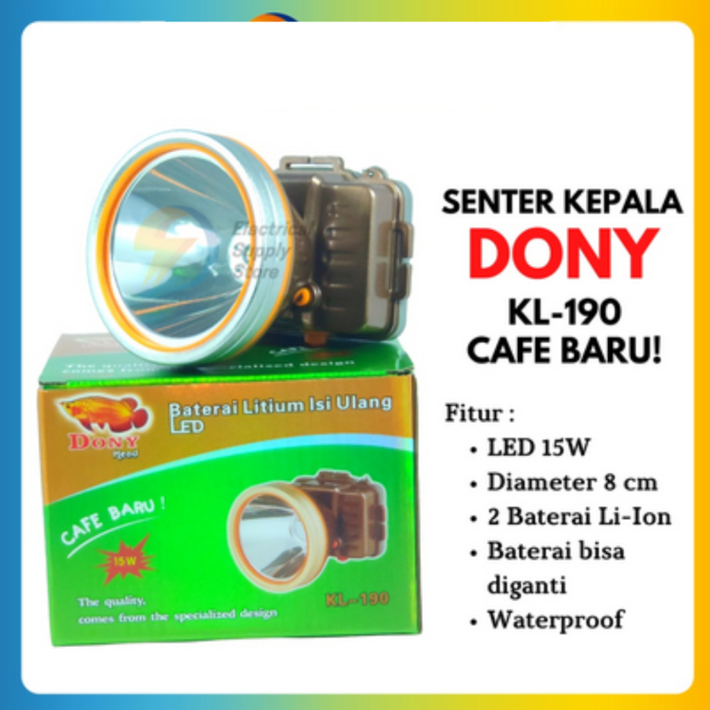 Senter Kepala Dony Bisa Cabut Baterai KL 190 Cafe Baru Cas LED Terang 10 WATT 100% Original