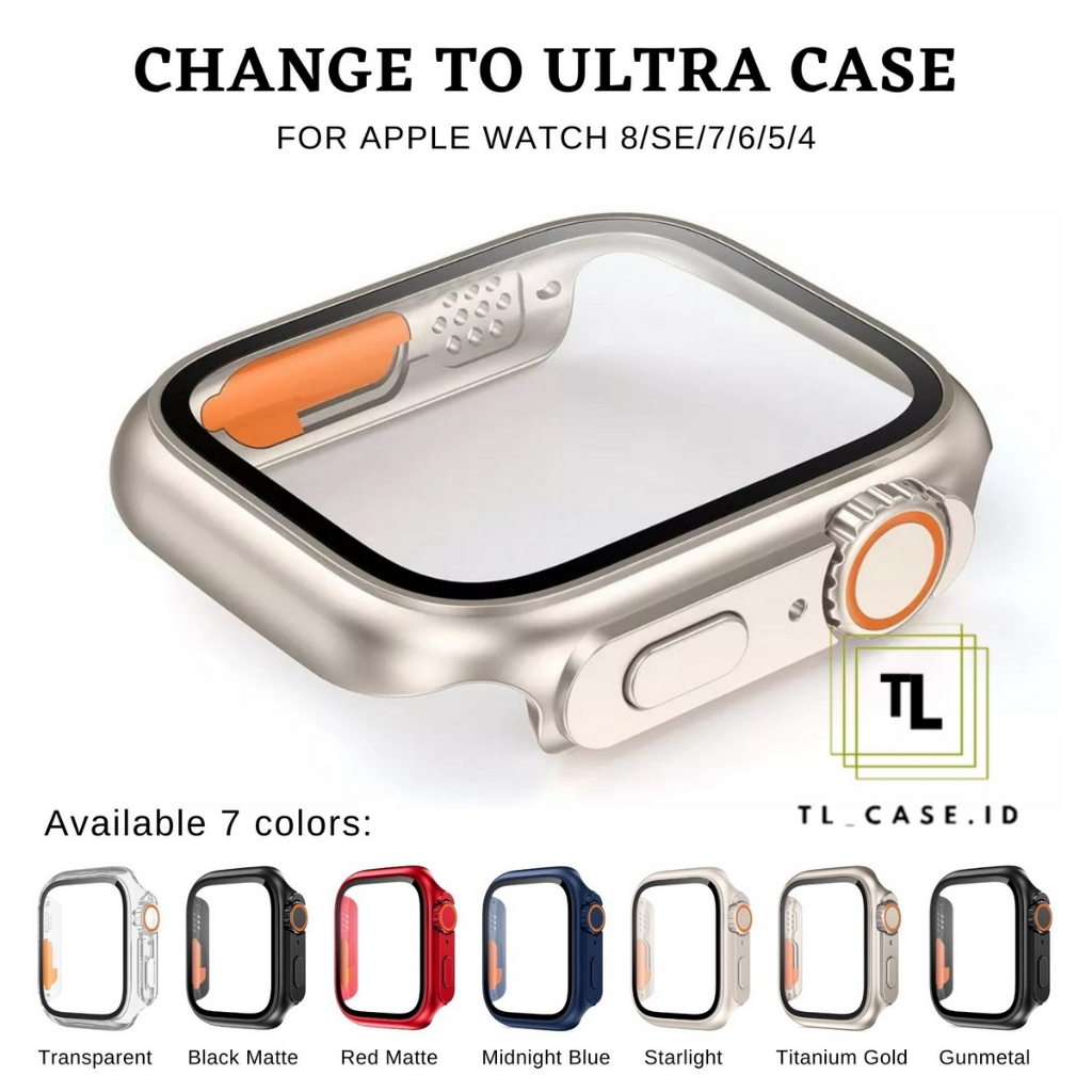 UPGRADE TO ULTRA COVER GLASS CASE APPLE WATCH - SERIES 4 5 6 7 8 SE | SIZE 40mm 41mm 44mm 45mm | tempered glass pelindung layar case iwatch