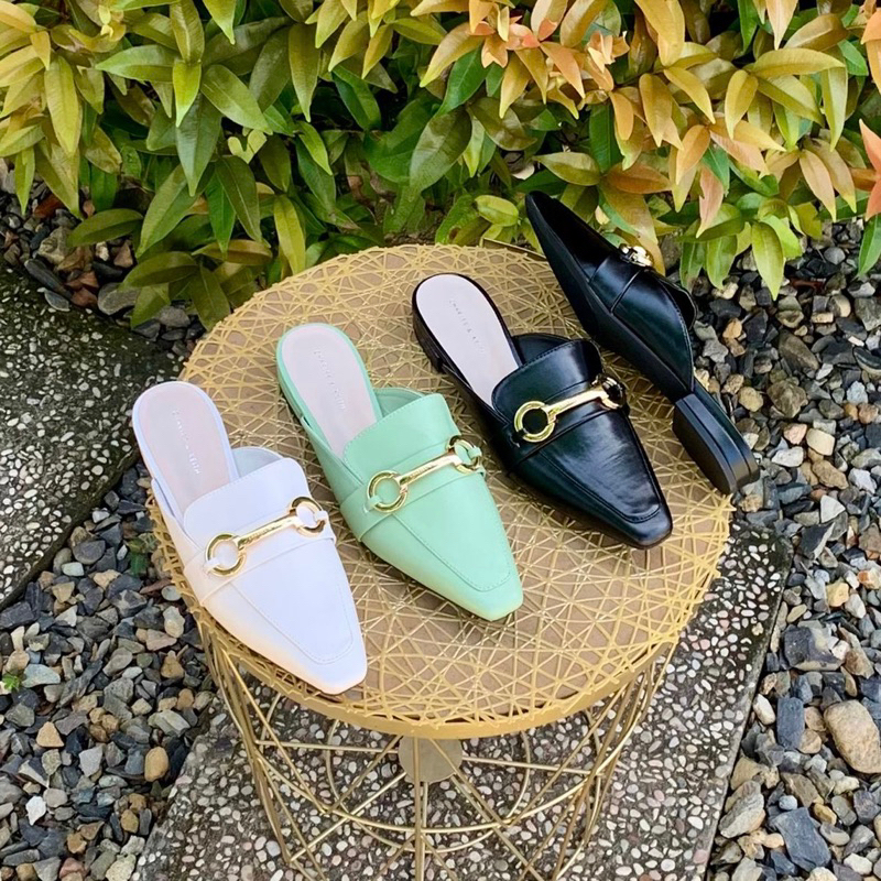 Slip on mules by ck import high quality one chain sandal wanita hak rendah kantor kerja casual daily