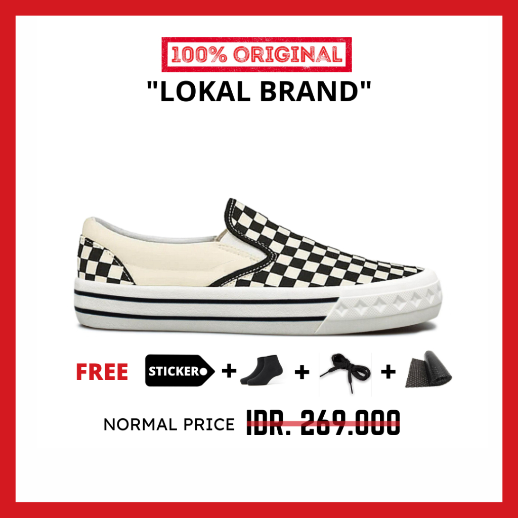 ORIGINAL - Sepatu Brand Lokal Kasual Pria Wanita No Brand Slip On Checkerboard Retro Classic