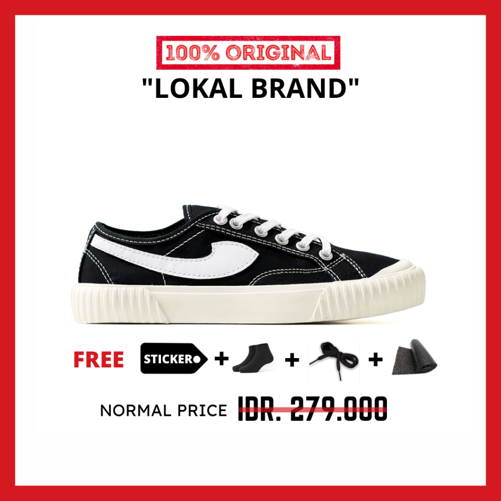 ORIGINAL - Sepatu Brand Lokal Kasual Pria Wanita No Brand Black White Low Not Sneakers Compass Vintage Hitam Putih Tinggi