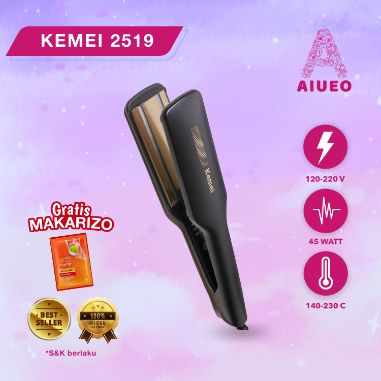 Catokan Rambut Kemei 3in1 2519 Meluruskan dan Keriting Rambut - Alat Catok Blow Hair Straightener - Warna Hitam