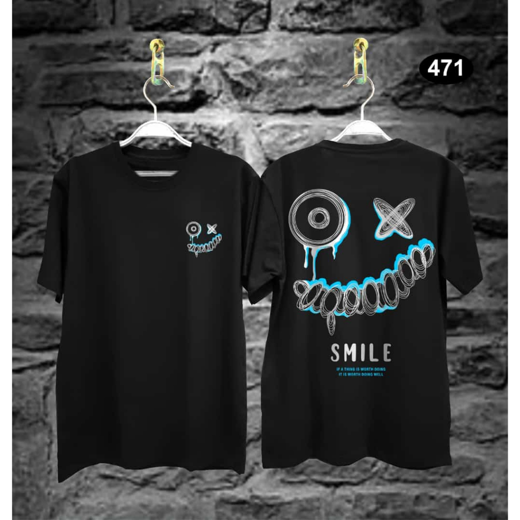 Kaos Tshirt Pria Terbaru Smile Petir Hitam Samurai Jepang Distro Lengan Pendek Motif Sablon Bergambar Keren