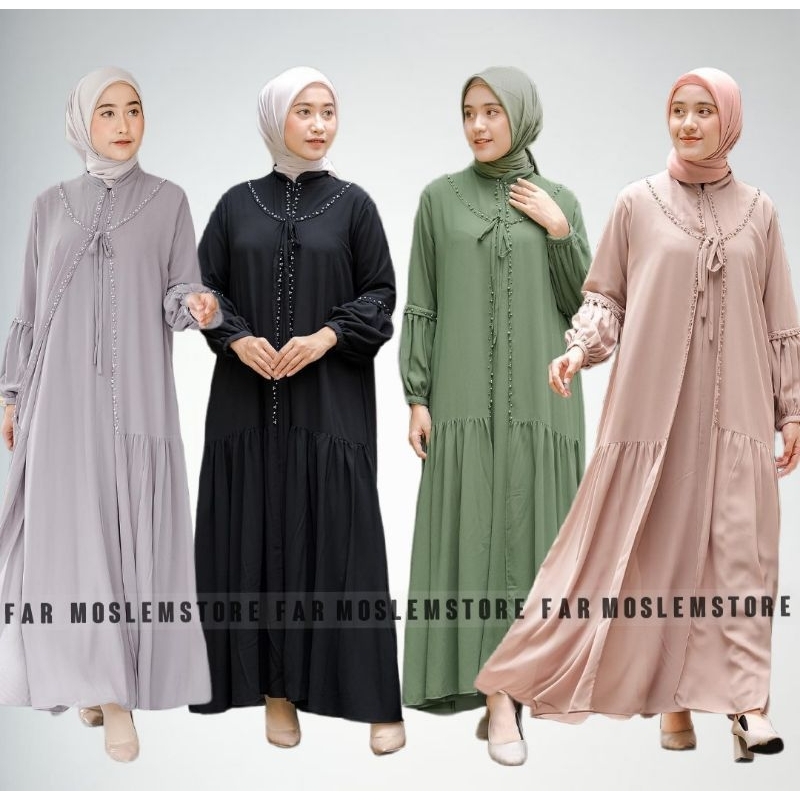 VELIA MAXY APLIKASI MUTIARA DRESS CERUTY BABYDOLL/GAMIS LAYER FULL FURRING BUSUI/GAMIS MUSLIM WANITA DRESS KONDANGAN BAJU PESTA/FAR MOSLEMSTORE