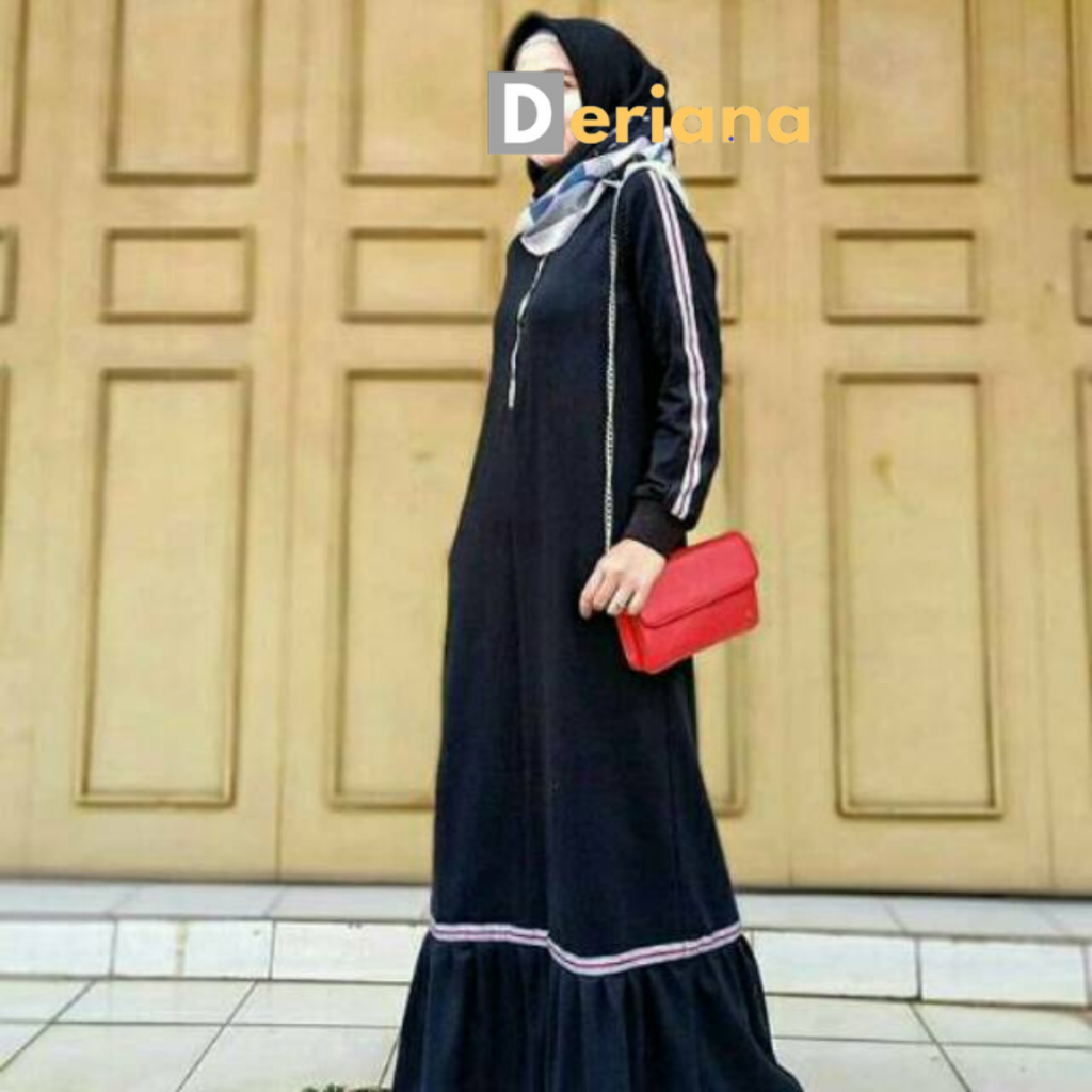 Gamis Dress Muslim Casual Premium Kekinian Maylea Rempel Black Deriana Project