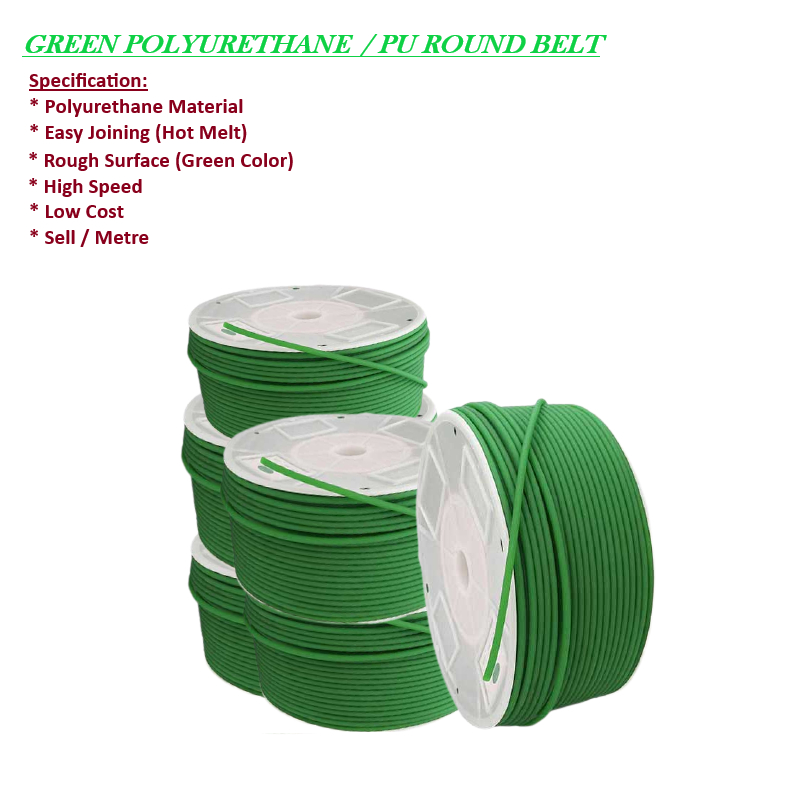 Polyurethane Conveyor belts PU round Belt 7mm x 1215mm disambung Green Kasar