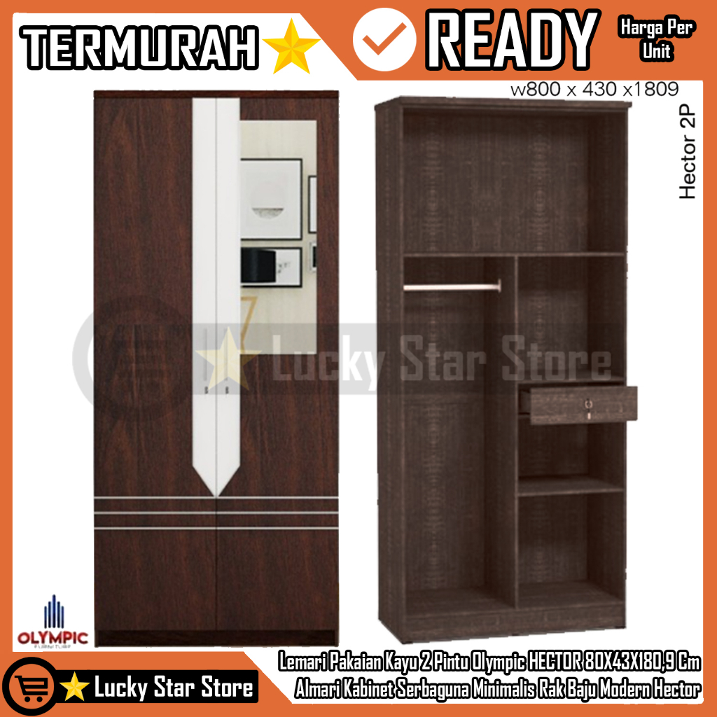 [Kargo] Lemari Pakaian Kayu 2 Pintu Olympic LITE HECTOR Baju Wadrobe 80x43x180,9 cm Kabinet Serbagun