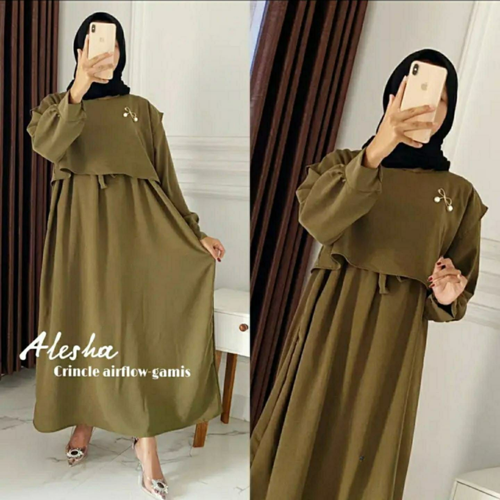 Alaysa Gamis Rompi Dress Outer Crinkle Airflow Premium Baju Muslim Wanita Terbaru