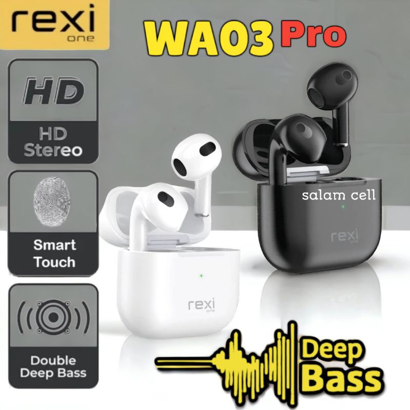 Headset Bluetooth TWS REXI WA03 PRO Double Deep Bass Hd stereo Original