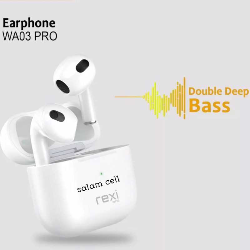 Headset Bluetooth TWS REXI WA03 PRO Double Deep Bass Hd stereo Original