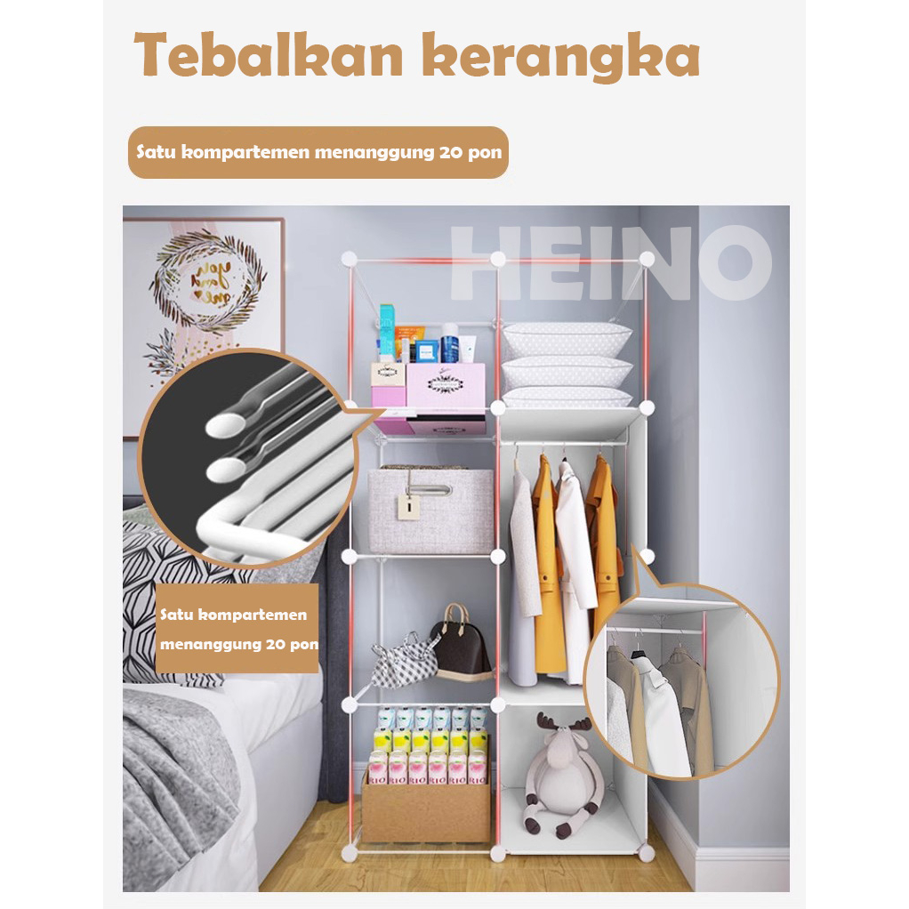 Lemari pakaian plastik HEINO lemari pakaian multi-grid stackable gantungan serbaguna portabel gantungan kotak finishing gantungan