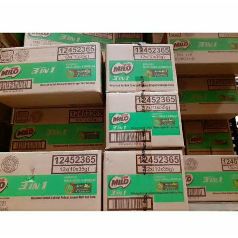 

Milo 3in1 Per Dus Isi 12Renceng x 10Sachet Khusus Cargo Dan Expedisi