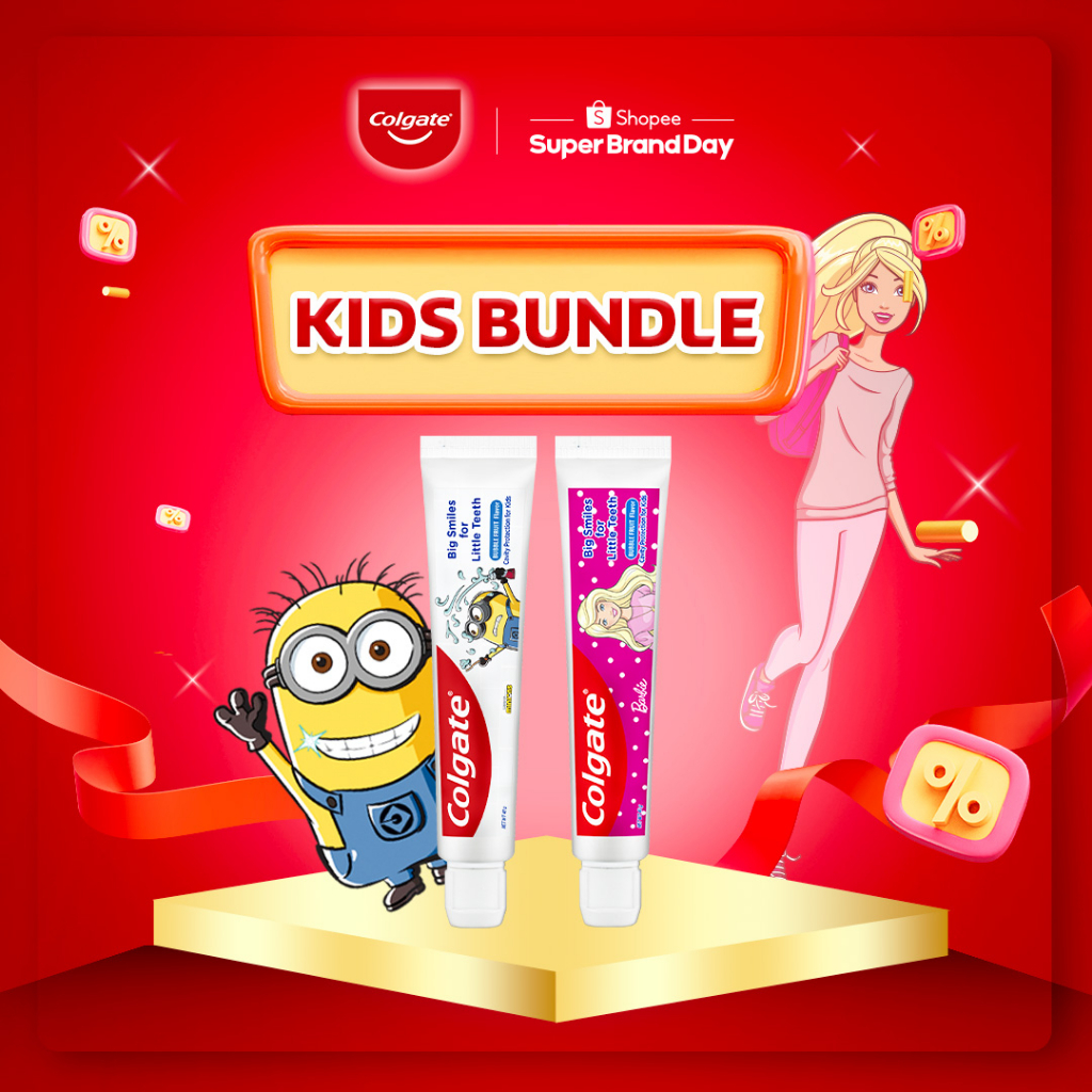 Colgate Kids Pair Toothpaste Minion + Barbie 40g - Pasta Gigi Anak (2pcs)