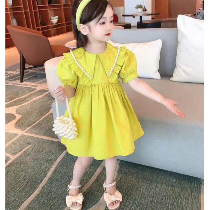 Dress Anak Perempuan GreenLime Motif Collar Mutiara