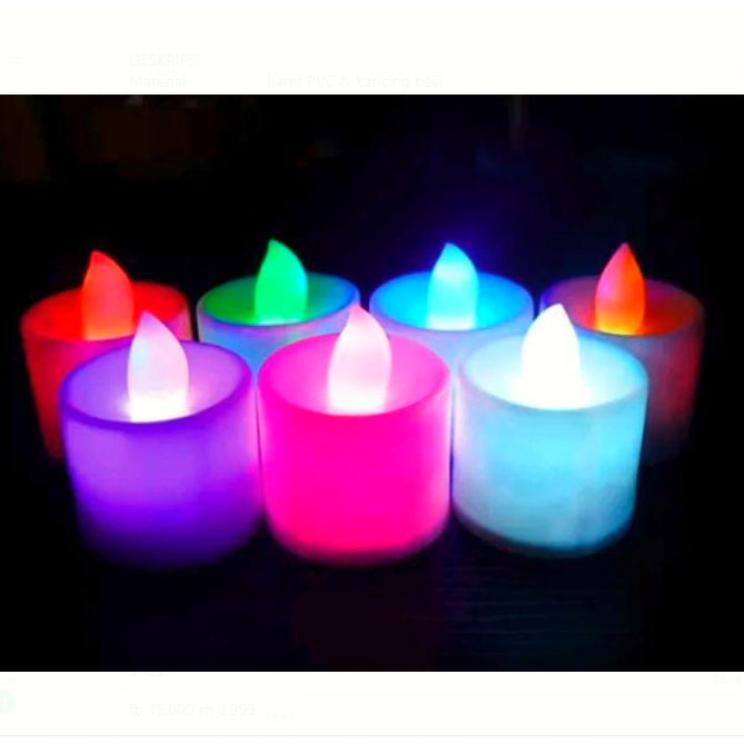 DHIO - Lilin Led Mini Candle Light Lamp Dekorasi Kamar Tidur Rumah Warna Warnisi Berat                     : 8 gr (1 kg isi 125pcs) Dimensi produk  : 10 x 2 x 0,5 cm