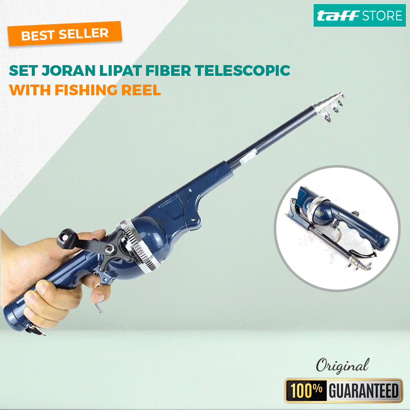 SET Joran Pancing Lipat Antena + Reel 1.3M Foldable Fishing Rod Telescopic Mini Kuat Portable
