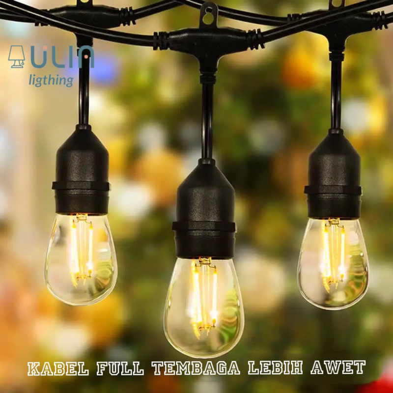 Kabel Fitting Cafe Lampu Vintage 10 20 Fiting Panjang 5m 10m E27 Waterproof Gantung 5 10 Meter Hias Outdoor Taman hitam
