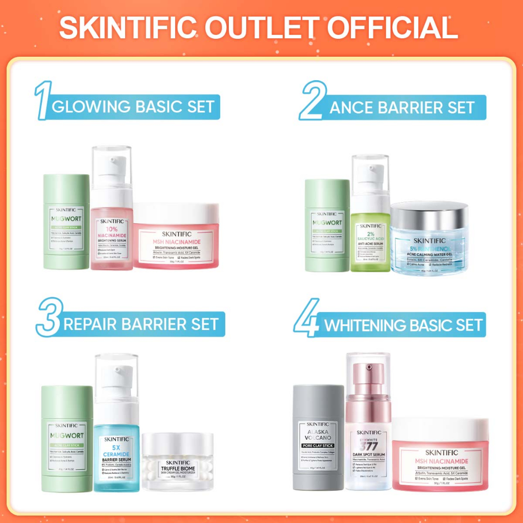 3PCS Packet SKINTIFIC Paket 3pcs Set bundle MUGWORT Clay Stick glowing basic set &amp; acne basic set &amp; anti dark spot &amp; improve barrier set