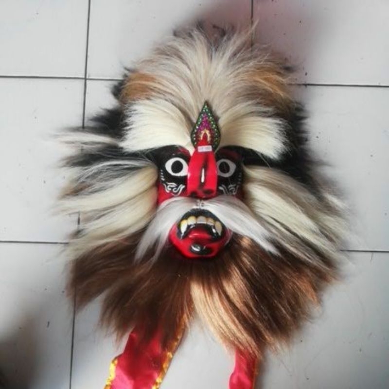 topeng bujang ganong rambut sintetis hitam putih