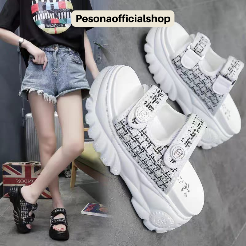 COD POS 699 Sandal Wedges Hak Tinggi Slip On Plaftrom Wedges Wanita Premium