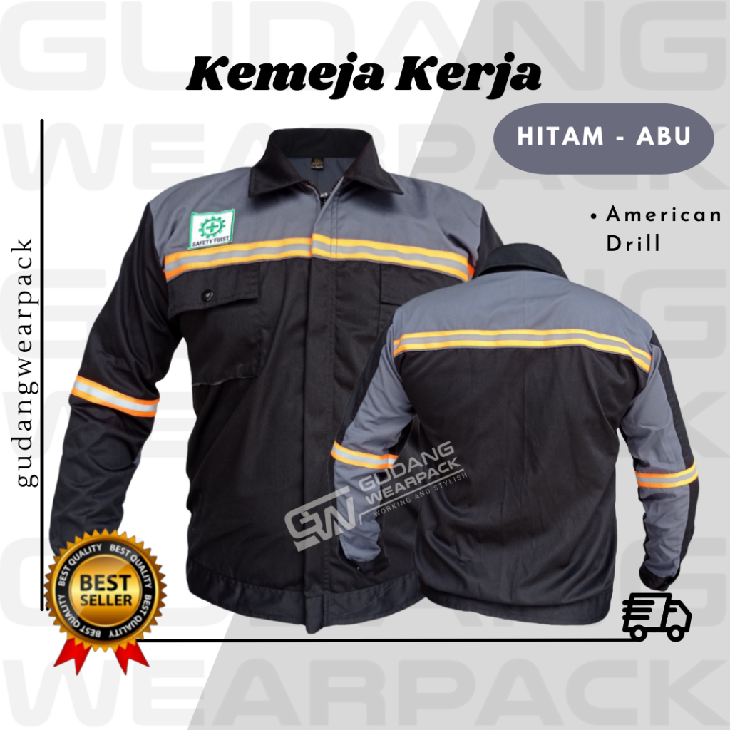 Gudang Wearpack - Baju Kerja Seragam Proyek Warna Hitam Abu