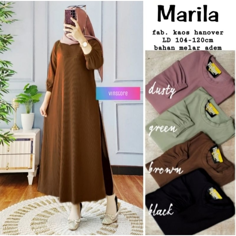 Baju Atasan Tunik Panjang Wanita Kaos Hanover Polos Jumbo Marila Vin