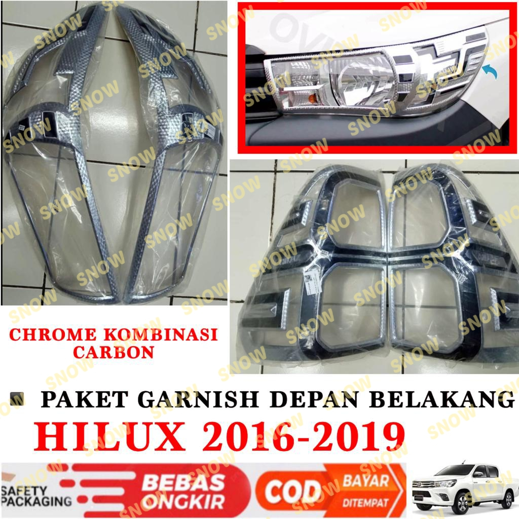 Paket Garnish Lampu Depan Belakang All New Hilux Revo 2016 2018 2019 Chrome List Carbon