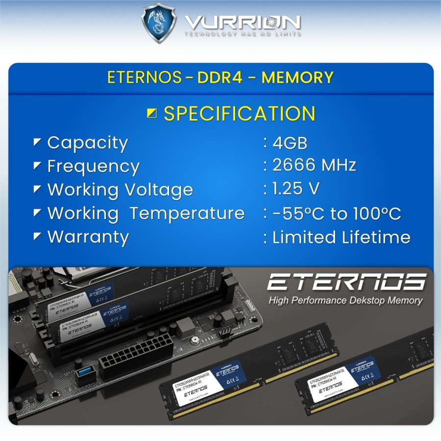 RAM LONGDIMM VURRION DDR4 LONGDIMM 4GB 2666MHZ