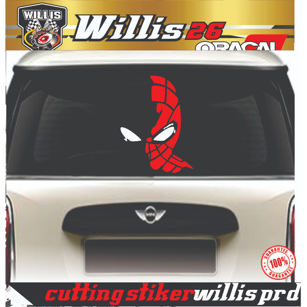 stiker mobil cutting sticker kaca mobil spiderman head